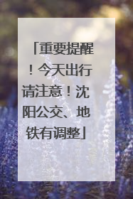 重要提醒！今天出行请注意！沈阳公交、地铁有调整